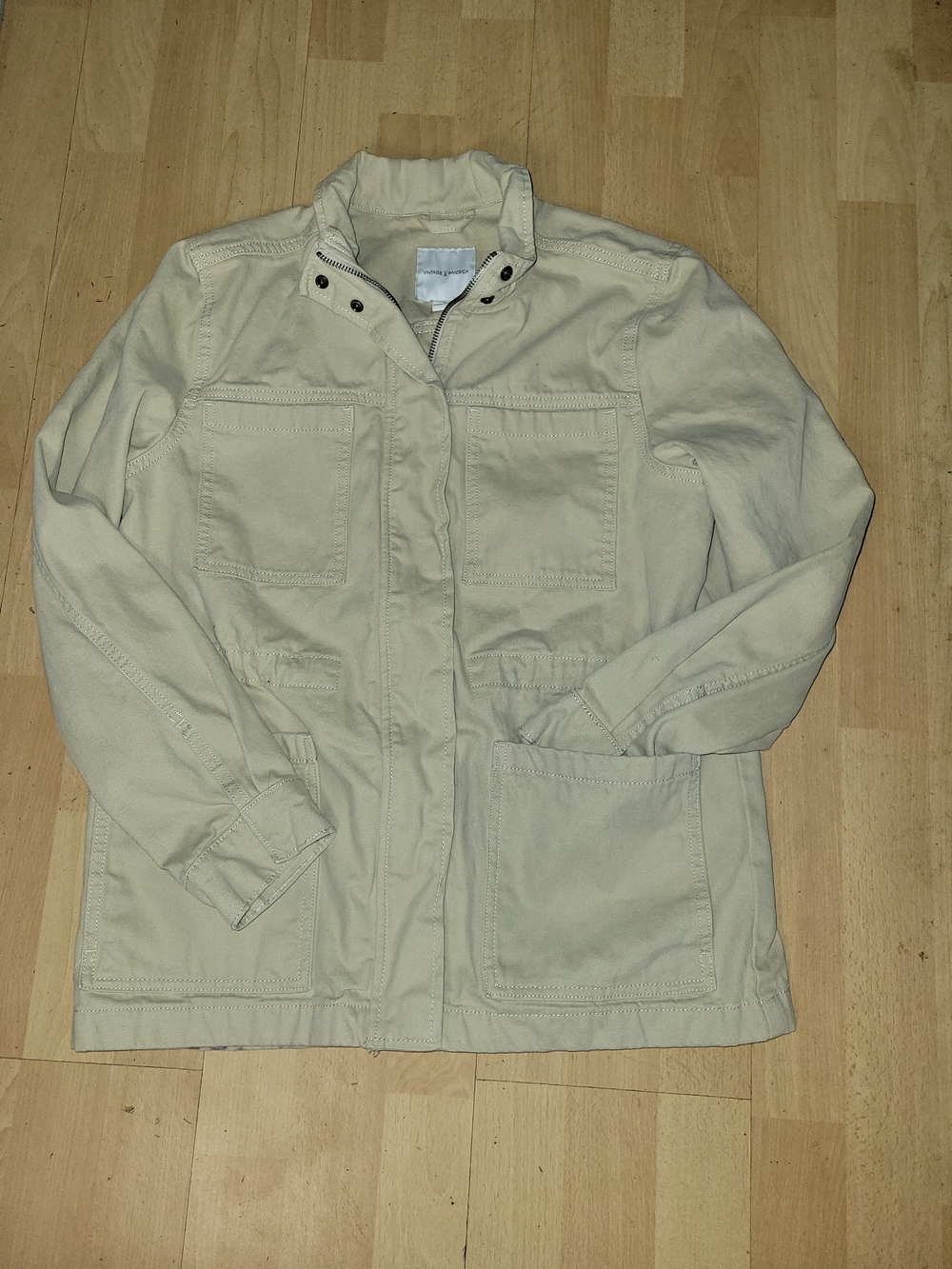 Vintage America Light Cream Utility Jacket with Front Patch Pockets